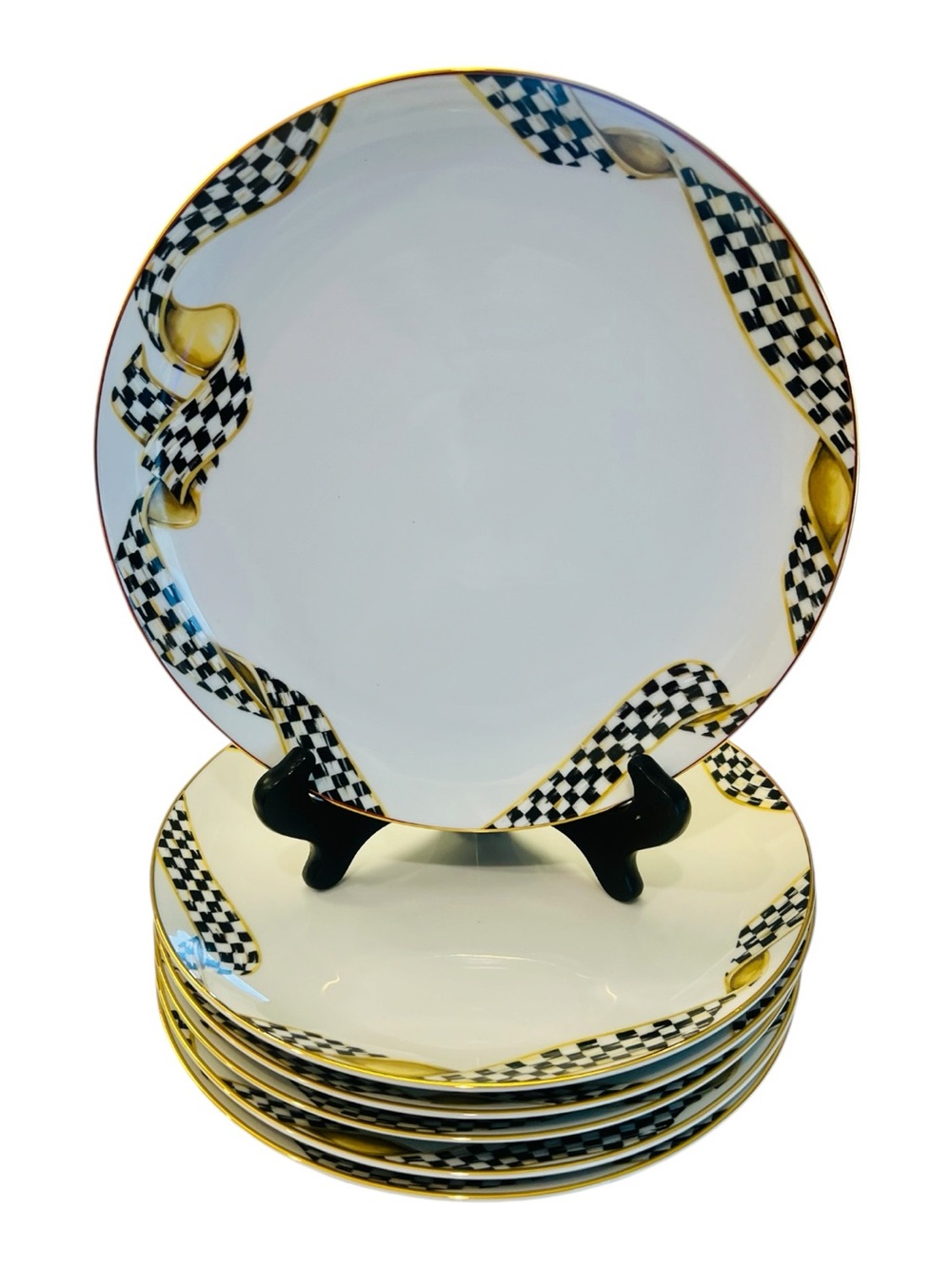 Mackenzie Childs Thistle And Bee Ribbon Dinner Plate Childs 10" Set Of 6